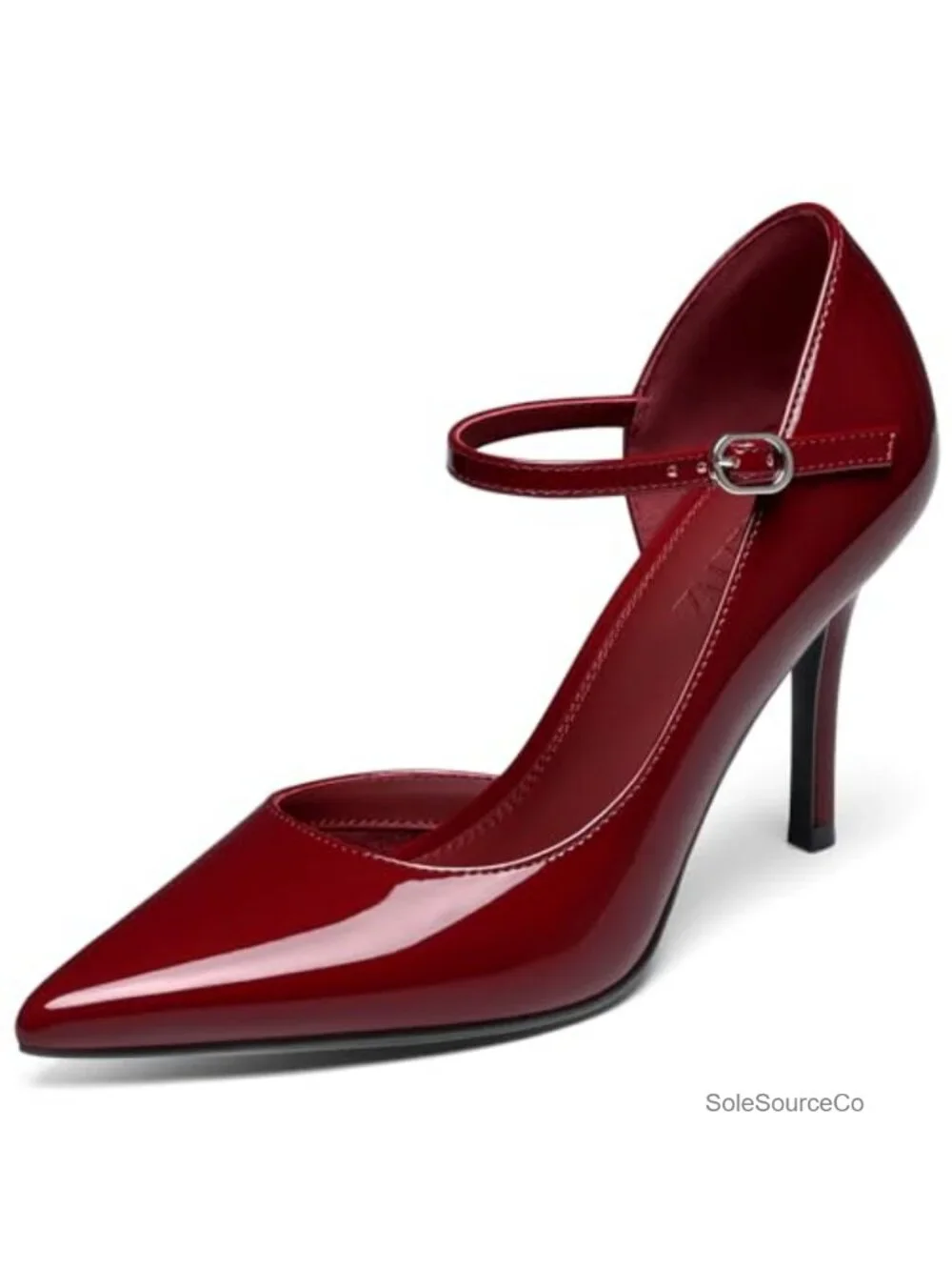 Women's Pointed Toe Stiletto Heels - Faux Leather Pumps with Ankle Strap